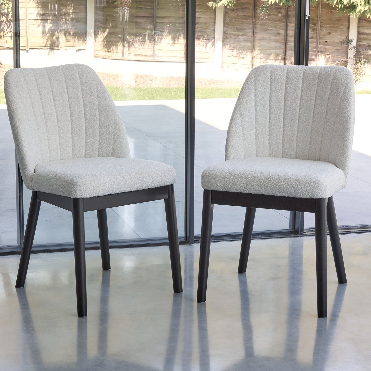 Light Beige Boucle Dining Chairs